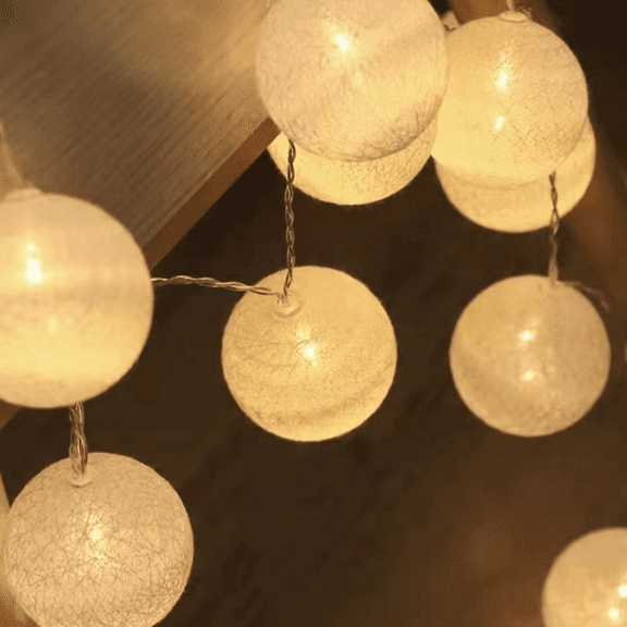 Topboutique Cotton Ball String Lights for Bedroom, 20 LED Fairy Lights for Room Decor, Battery String Lights Indoor for Christmas, Wedding, Festival, Party(Ball Diameter: 4cm)(Warm White)