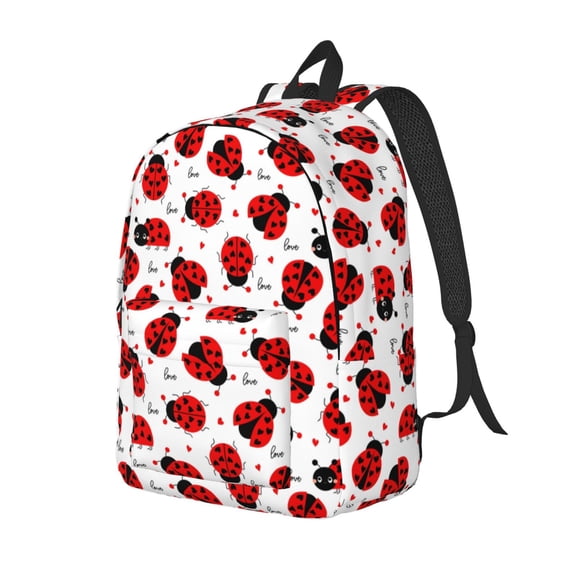 Ratiio Ladybug And Heart Print Canvas Backpack for Women & Men Retro Aesthetic Rucksack Basic Backpack for High School/College Students Travel Laptop Bag