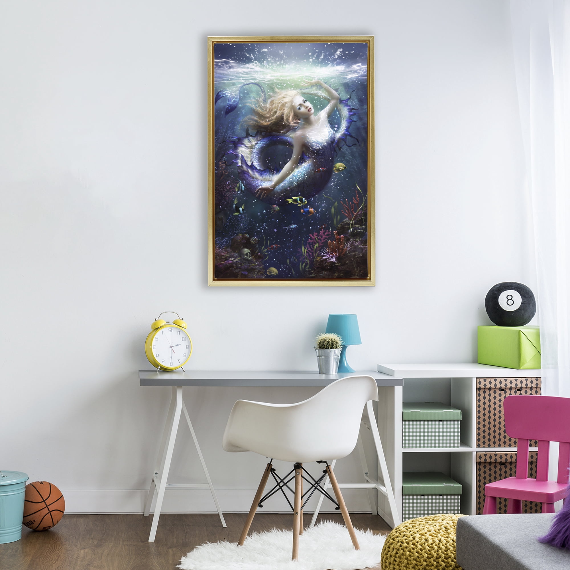 Stupell Industries Deep Sea Mermaid Gold Framed Floater Canvas Wall Art, design by Melanie Delon