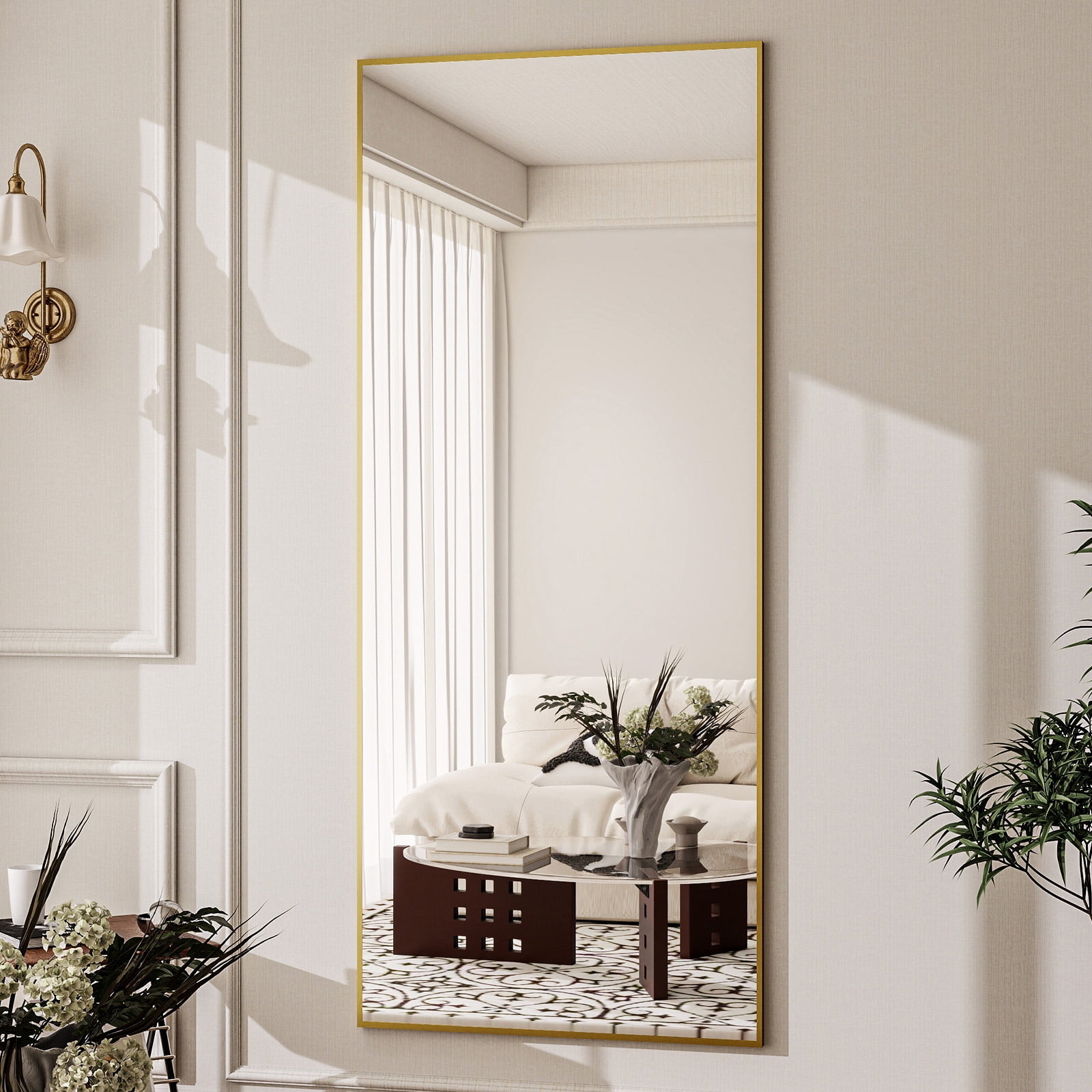 AUROMIR 24"x65" Rectangular Full Length Mirror Floor Mirror Full Body Standing Mirror, Gold
