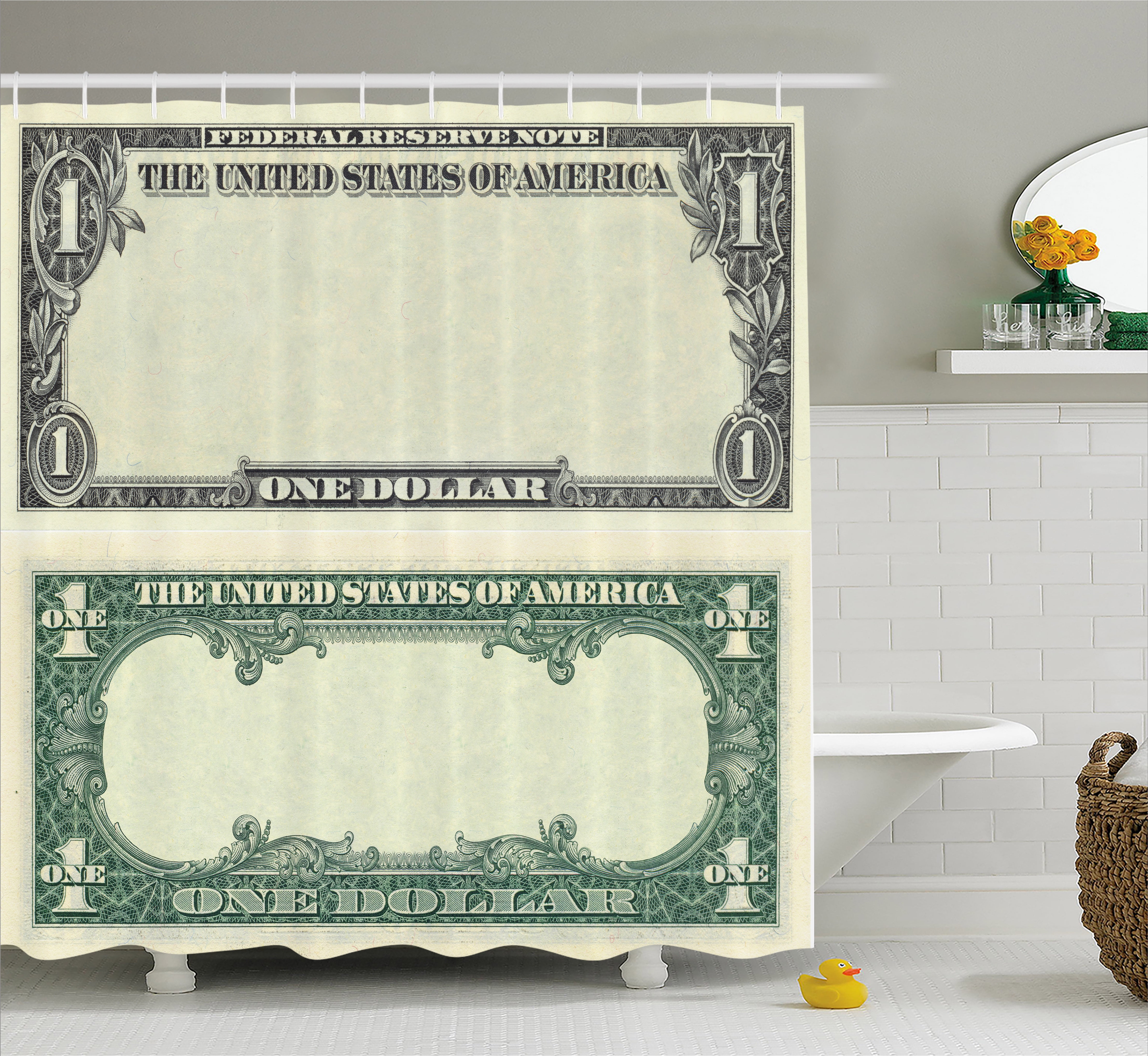 Money Shower Curtain, One Dollar Bill Buck Design American Federal