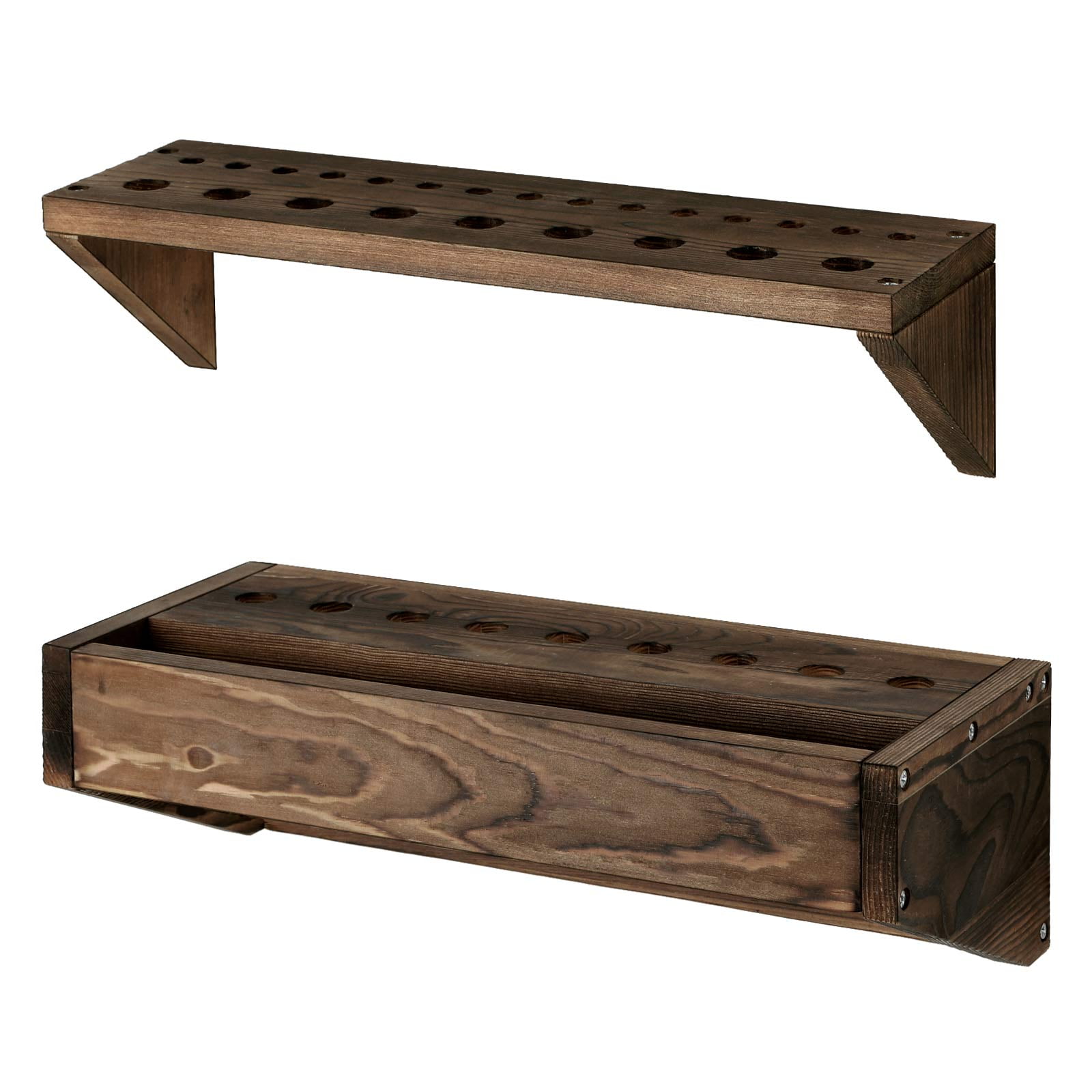 NEX Set of 2 Screwdriver Solid Wood Tool Hammer Holder Pliers Storage Box Organizer, Rustic Brown