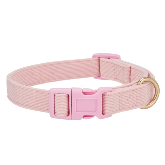 Miaocao Pink Soft Corduroy Dog Collar,Adjustable Pet Collar with Quick Release Buckle & Gold D-Ring for Medium Dogs