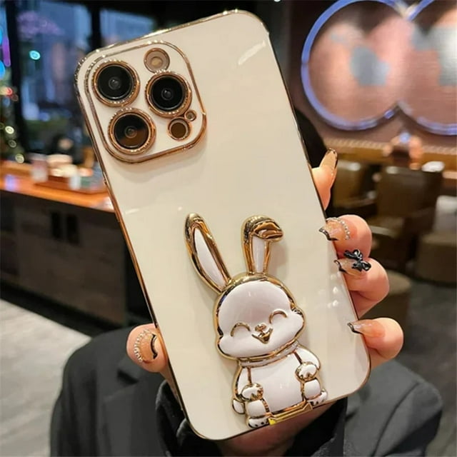 Luxury Cute Stand Rabbit Soft Phone Case For iphone 15 14 13 12 11 Pro Max XS XR 7 8 Plus Shockproof Silicone Kickstand Cover YXQ