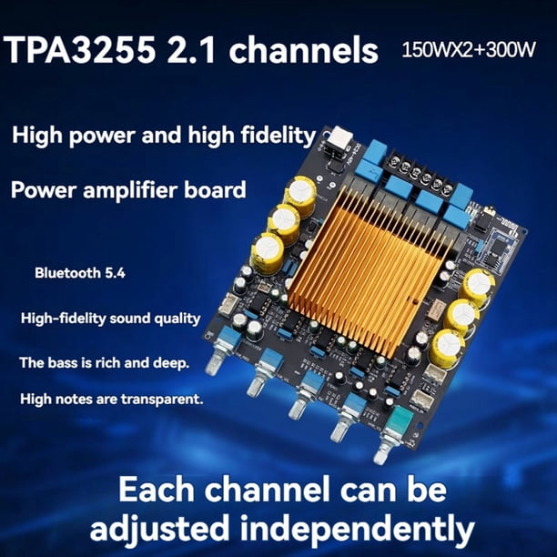 Placa Amplificadora TPA3255 2.1 Canales Bluetooth 5.4 – 150Wx2 + 300W, Con LDAC Y Decodificador PCM5102A