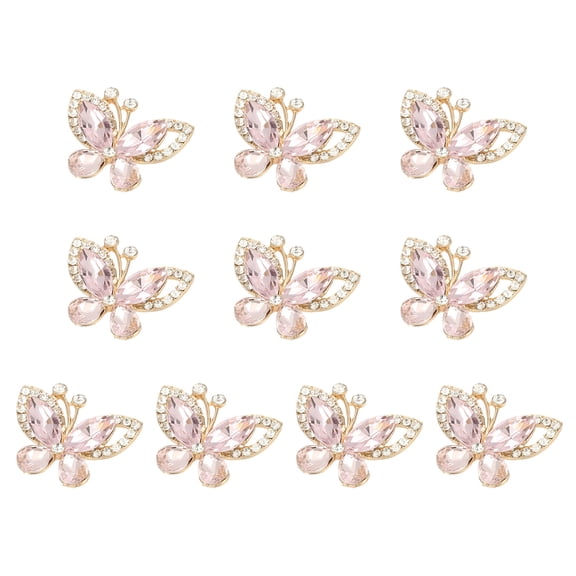 Uxcell 10 Pcs Butterfly Rhinestone, Crystal Butterflies for Crafts Flatback Charms Rhinestone Embellishments for Clothing Jewelry Making Women DIY Decoration, Light Pink