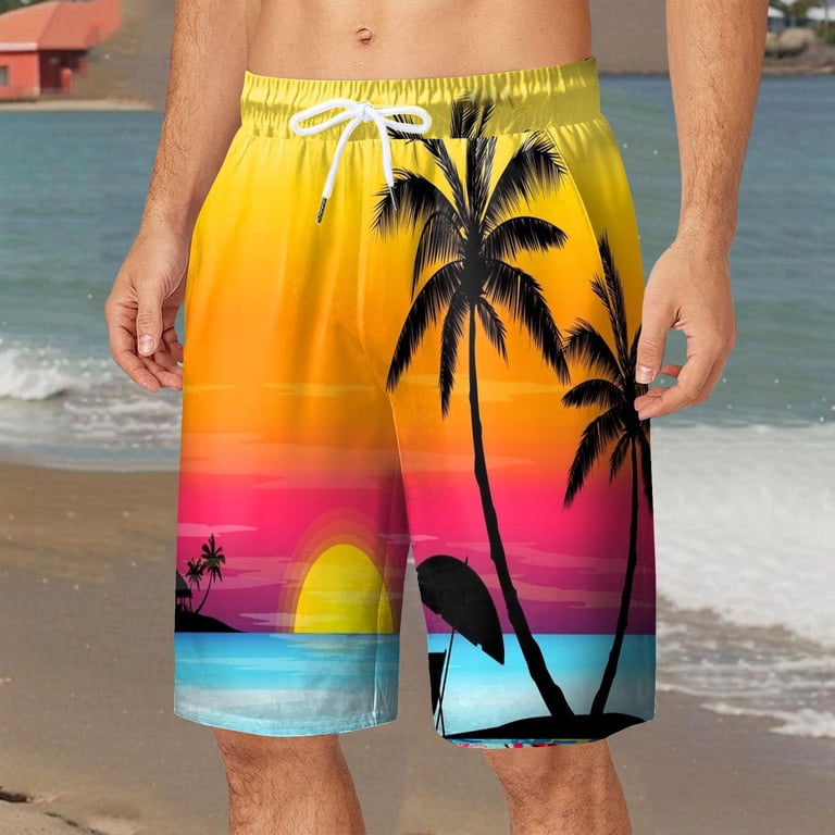 Blphud Men Hawaiian Shorts Outfit Mens Board Shorts Mens Swimsuit