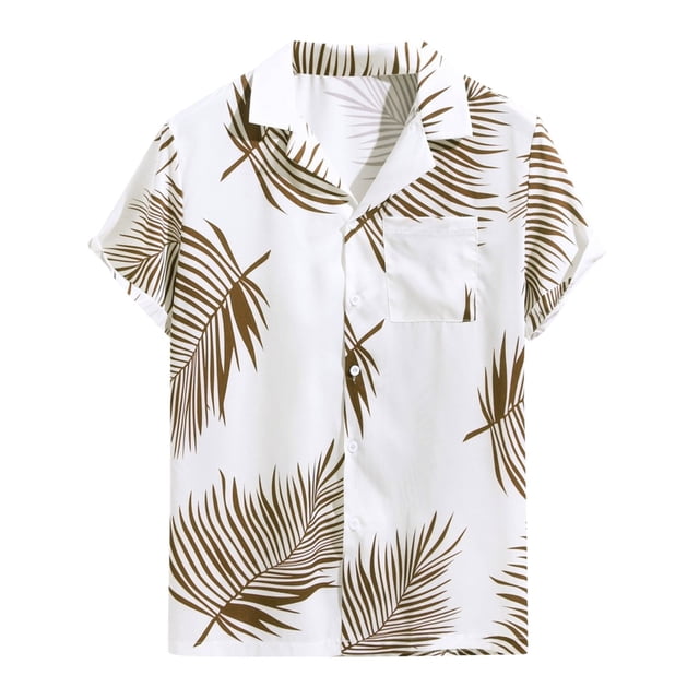 Camisas Vaqueras Para Hombre Manga Larga Camisa de manga corta con cuello vuelto y estampado informal de verano para hombre (Gold, XXL)