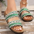 thumbnail image 3 of Modisza Summer Flat Sandals for Women Knitted Strap Comfortable Walking Slides Cork Footbed Beach Vacation Slippers Shoes Green size 7.5, 3 of 7