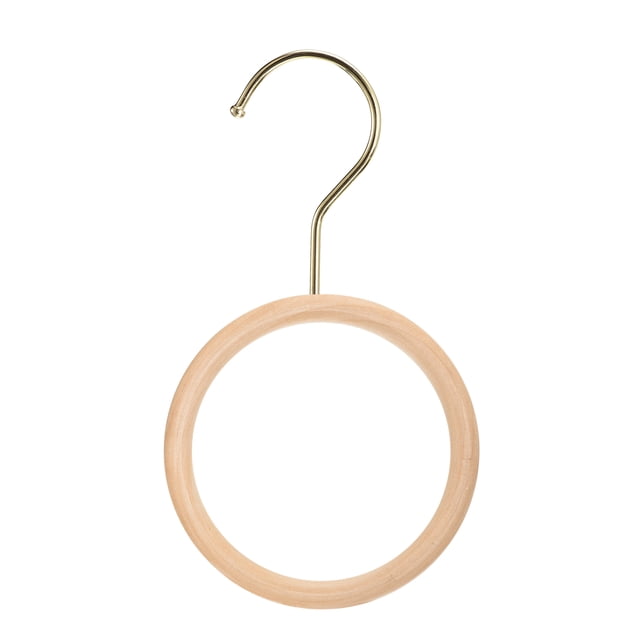 Unique Bargains 6 Inch Scarf Ring Hanger Wooden Circle Scarf Holder, 10cm Length Hook Gold