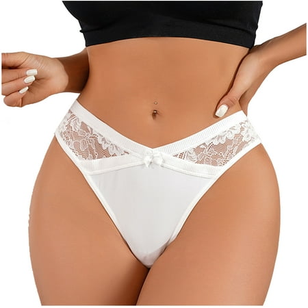 

NRUDPQV women s briefs pure cotton crotch white bowknot mesh breathable pattern mid waist seamless underwear