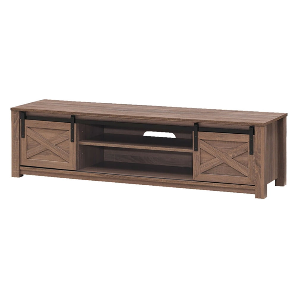 Finihen TV Stand, TV Cabinet, 65 Inch Flat Sliding Barn Door TV Stand, Media Entertainment Center with Storage, for Living Room, Bedroom, Walnut