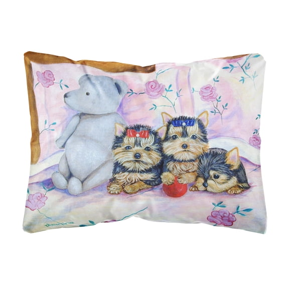 Caroline's Treasures 7192PW1216 Yorkie Puppies three in a row Canvas Fabric Decorative Pillow, 12H x16W, multicolor