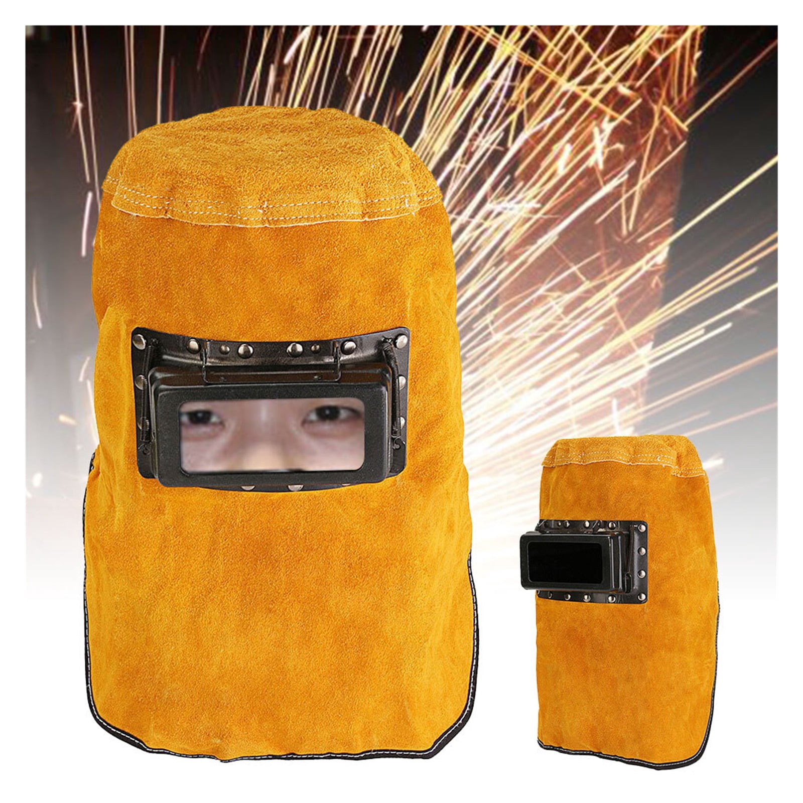 Welder Mask -15°-65° Leather Hood Convenient Welding Helmet Protect Yellow Grinding Arc Sparkproof Head-Mounted ,Widely Use