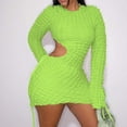 thumbnail image 4 of Kiplyki Women's Long Sleeve Fall Dress Round-Neck Solid Out Mini Dress, 4 of 7