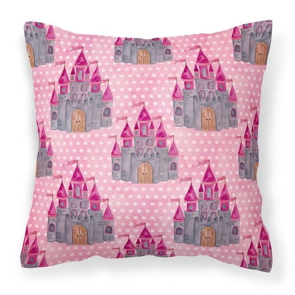 Watercolor Princess Castle Fabric Decorative Pillow - 14 x 14 in.
