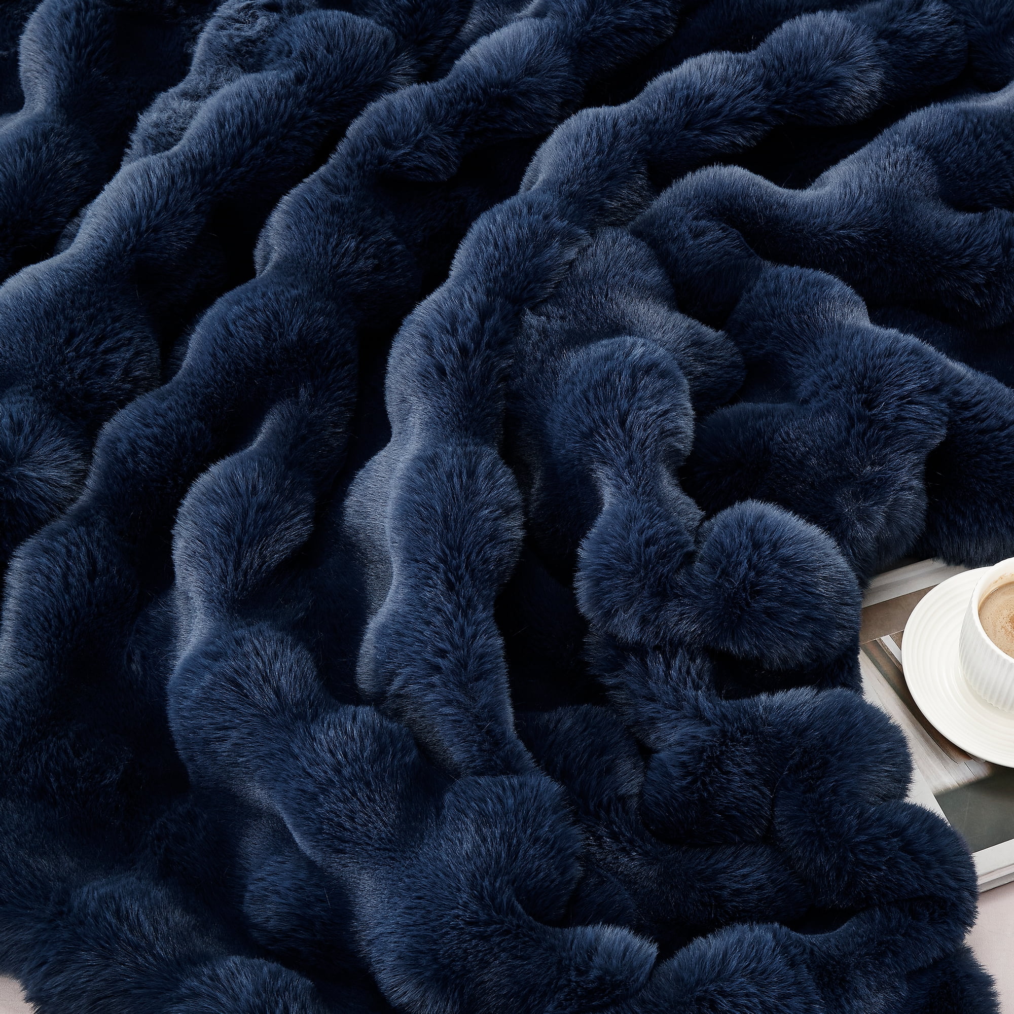 JONIYEAR Soft Solid Decorative Fuzzy Bubble Faux Rabbit Fur Throw Blanket for Couch 50" x 60", Double Sided Cute Plush Thick Warm Fluffy Blanket,Luxury Cozy Puffy Shaggy Comfy Furry Blanket,Navy Blue