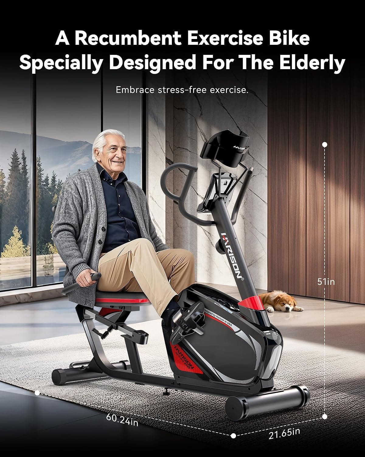 HARISON Recumbent Exercise Bike with 400 lbs Capacity, Magnetic Recumbent Bike for Adult and Seniors, Stationary Bike for Home with Smart Bluetooth App, 2 in 1 LCD Monitor and Tablet Holder