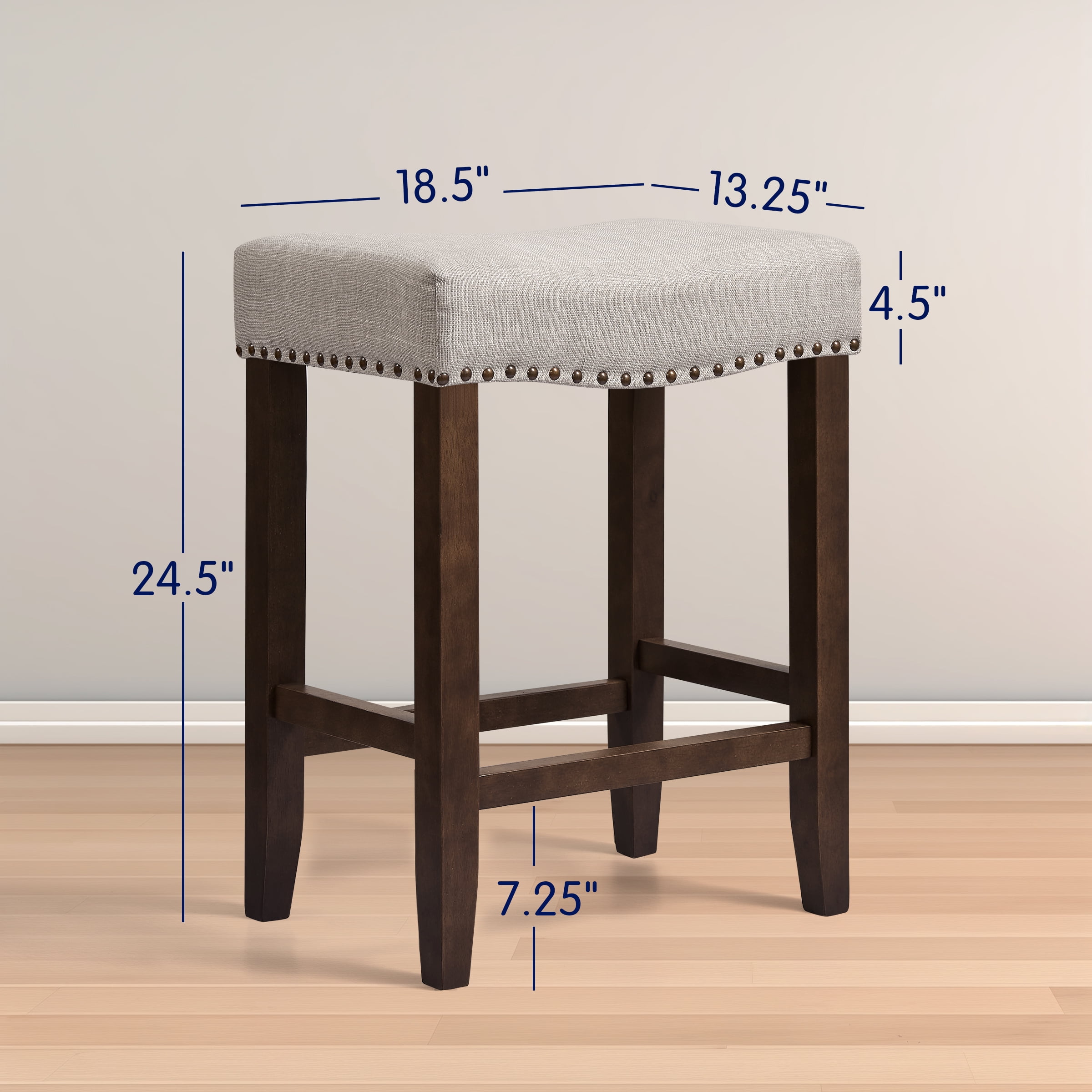 Subrtex Bar Stool Set of 2, 24" Backless Saddle Counter Height Kitchen Stool, Upholstered, Gray