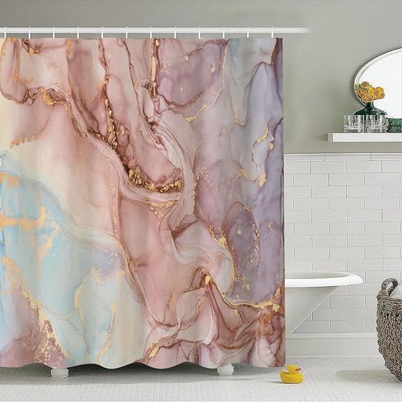 Marble Shower Curtain Set For Bathroom Modern Abstract Pale Pink Waterproof Fabric RV Stall Farmhouse Home Decor Luxury Light Purple Room Partition Shower Curtains With Hooks 48"W x 72"L