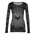 thumbnail image 4 of Satingcolo Womens Halloween Long Sleeve Crewneck Shirts Fall Trendy Funny Pumpkin Bats Skull Graphic Slim Basic Tops Dark Gray 2XL, 4 of 6