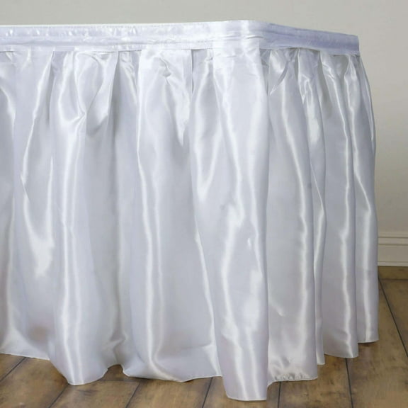 Efavormart White Satin Table Skirt for Kitchen Dining Catering Wedding Baby Shower Birthday Party Decorations Events 21ft