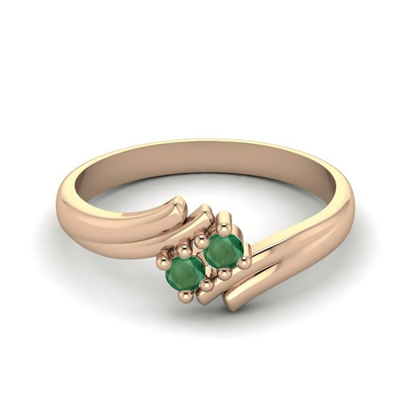 2MM Round Natual Emerald 925 Sterling Silver Rose Vermeil Two Stone Women Anniversary Mother's Day Gift Ring