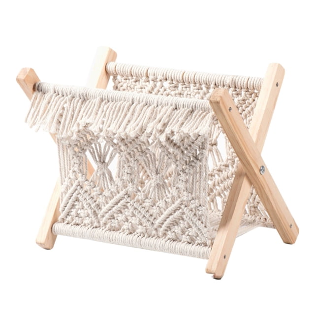MOPOOR Magazine Rack Boho Cotton Rope Magazine Rack Woven Storage Basket for Books, Newspapers, Towels, Home Office Decor,Magazine Stand Cotton Rope Magazine Shelf Wooden