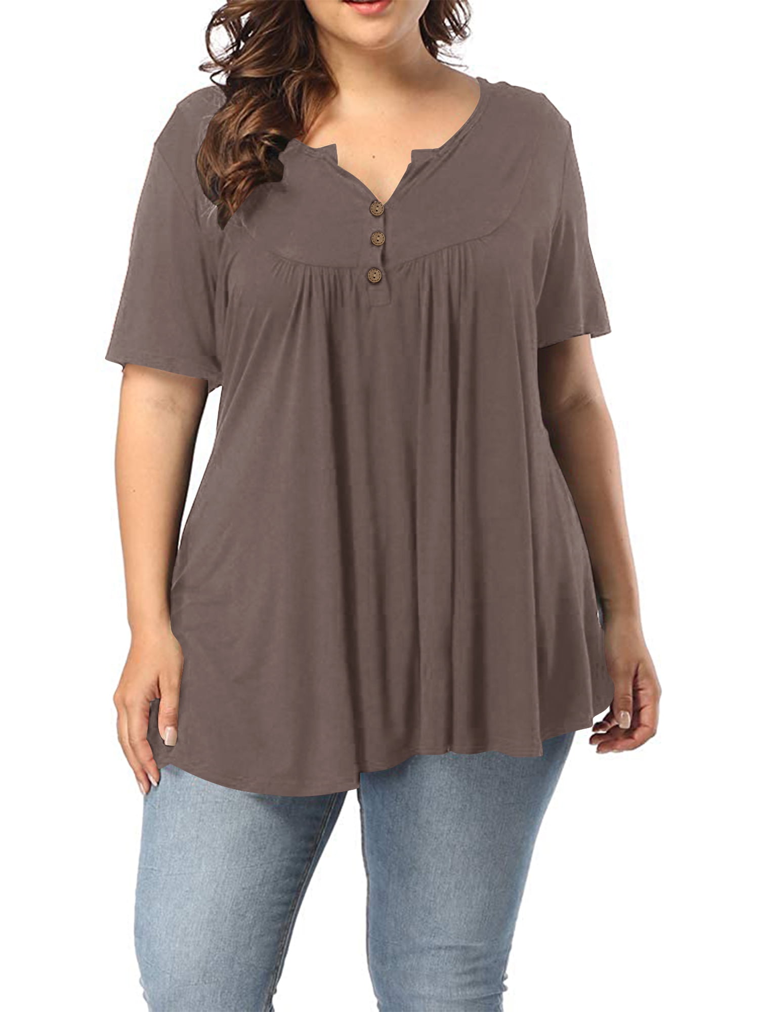 Women's Plus Size Henley V Neck Button up Tunic Tops Casual Short Sleeve  Blouse Shirts - Walmart.com