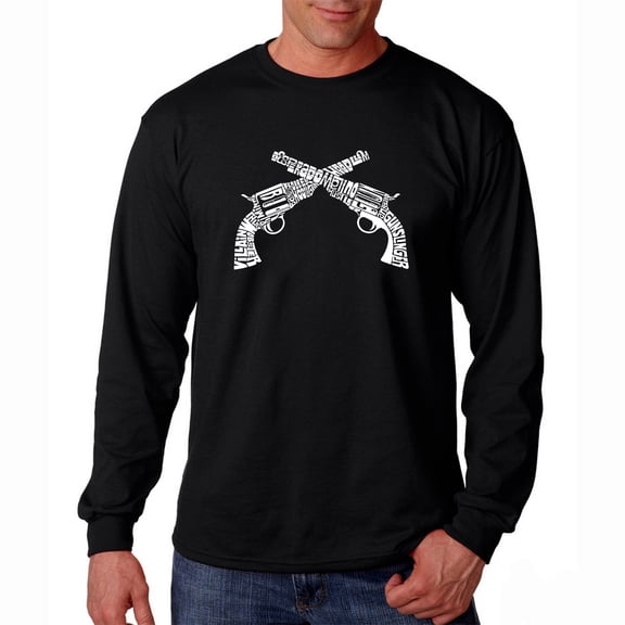 LA Pop Art Men's Word Art Long Sleeve T-shirt - CROSSED PISTOLS