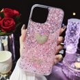 thumbnail image 2 of For iPhone 13 Pro Max Starry Sequin Diamond Heart Epoxy TPU Phone Case(Pink),iPhone 13 Pro, 2 of 7