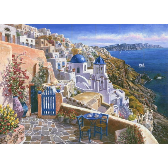 Tile Mural Kitchen Backsplash - View Of Santorini - by Sam Park/Soho Editions