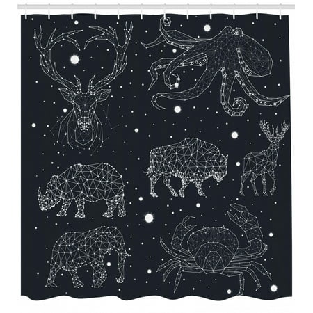 Blue And White Shower Curtain Constellation Deer Bison Elephant