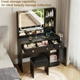 thumbnail image 5 of Satifur Vanity Set with Mirror & Lights, GRWM Vanity Desk with Drawers & Storage Shelves, Makeup Dressing Table with Stool & Charging, Black, 5 of 9