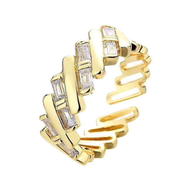 Anillo Abierto de Oro Anillo de Intervalo Geométrico Forma Geométrica Anillo de Rhinestone Ajustable Anillo de Oro Líneas de Bobinado Anillo Minimalista Regalo para Ella