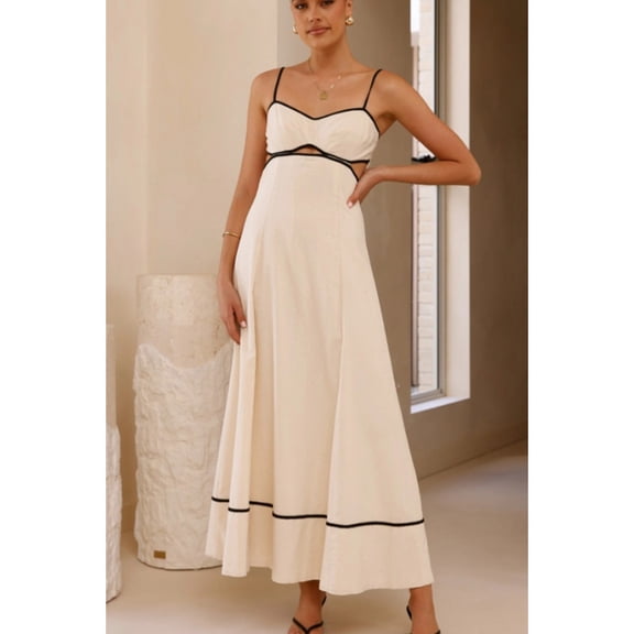 Summer fashion color-blocked sexy backless halter dress