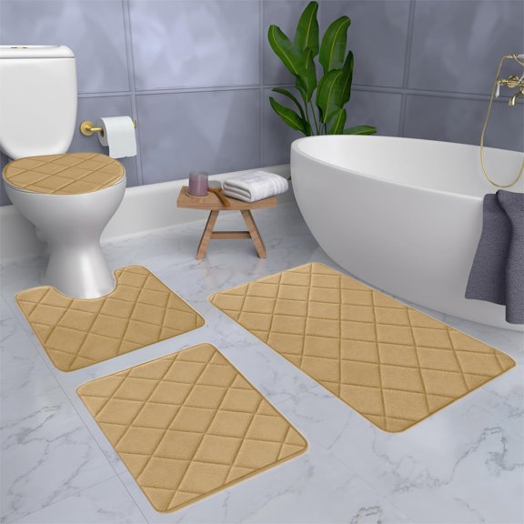 Bath Rugs,Bath Mats For Bathroom,Soft Non Slip Memory Foam Bathroom Rugs,Universal Soft Comfortable Water Absorption Non-Slip Thick,Machine Wash Bathroom Mat Set,For Toilet and Floor,4 Pcs