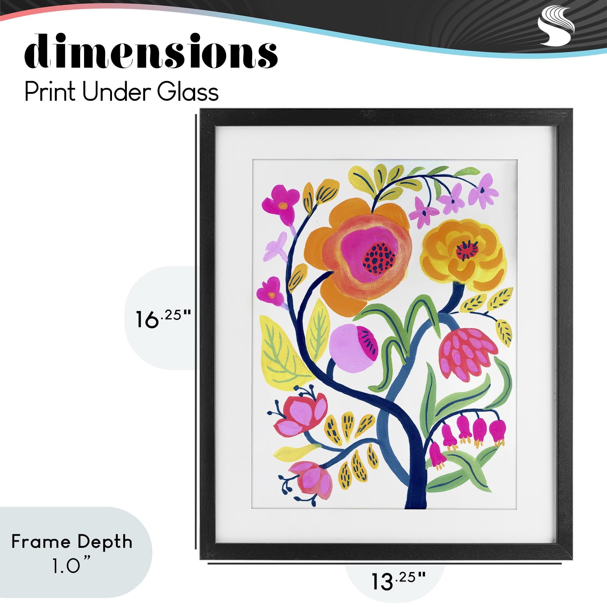 Stupell Industries Blue Tree with Warm Flowers Black Framed Print Under Glass, design by Suzanne Allard