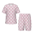 thumbnail image 1 of Fotbe Flamingo On Checkered Pijama Estampada de 2 Piezas para Niños – Ropa de Dormir de Manga Corta Cómoda para Niños y Niñas, Camiseta y Shorts de Algodón-Large, 1 of 6