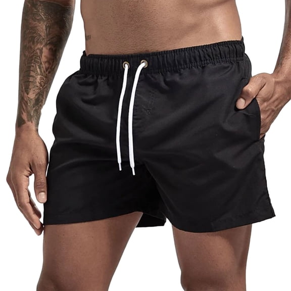 MSJUHEG Mens Shorts Men'S Shorts Solid Color Candy-Colored Lace-Up Beach Pants Shorts Shorts Men Black L