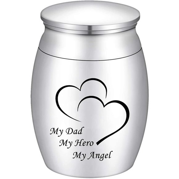 Dletay 1.57 Inches Small Cremation Keepsake Urns for Human Ashes Mini Cremation Urn Small Funeral Urns for Ashes Stainless Steel Cremation Funeral Urn-My Dad My Hero My Angel