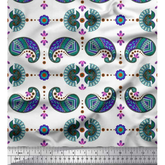 Soimoi Cotton Duck Fabric Dot,Floral & Paisley Printed Craft Fabric by The Yard 42 Inch Wide