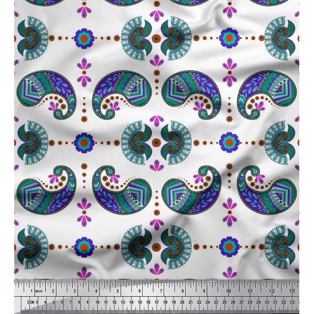 Soimoi Polyester Crepe Fabric Dot,Floral & Paisley Print Sewing Fabric Yard 52 Inch Wide