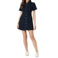 thumbnail image 2 of INSPIRE CHIC Women's Denim Dress Puff Short Sleeve Button Shirt Dresses XS Deep Blue, 2 of 6