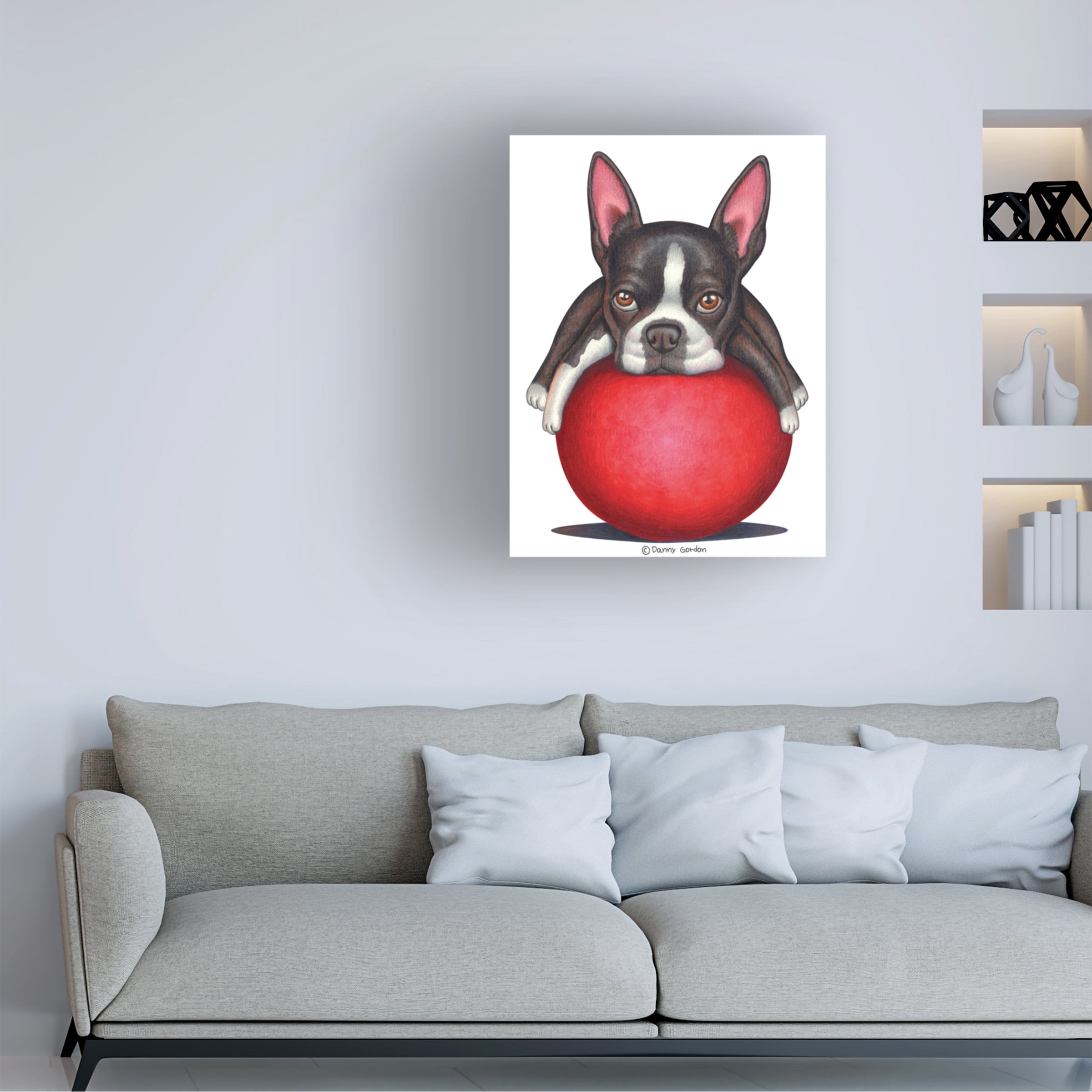 Danny Gordon Art 'Boston Terrier on Red Ball' Canvas Art