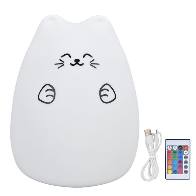Luz nocturna LED de silicona con control remoto, carga USB, luz colorida para gato para dormitorio