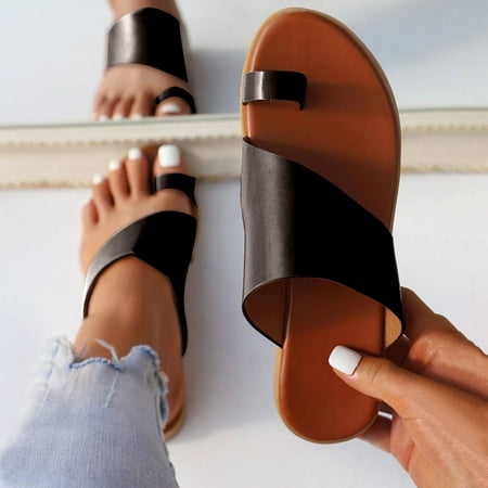 

JeashCHAT Women s Flat Thong Flip Flop Sandals Open Toe Wide Fit Slide Sandals Summer Beach Slippers Ladies Lightweight Orthotic Slip on Sandals (Black)