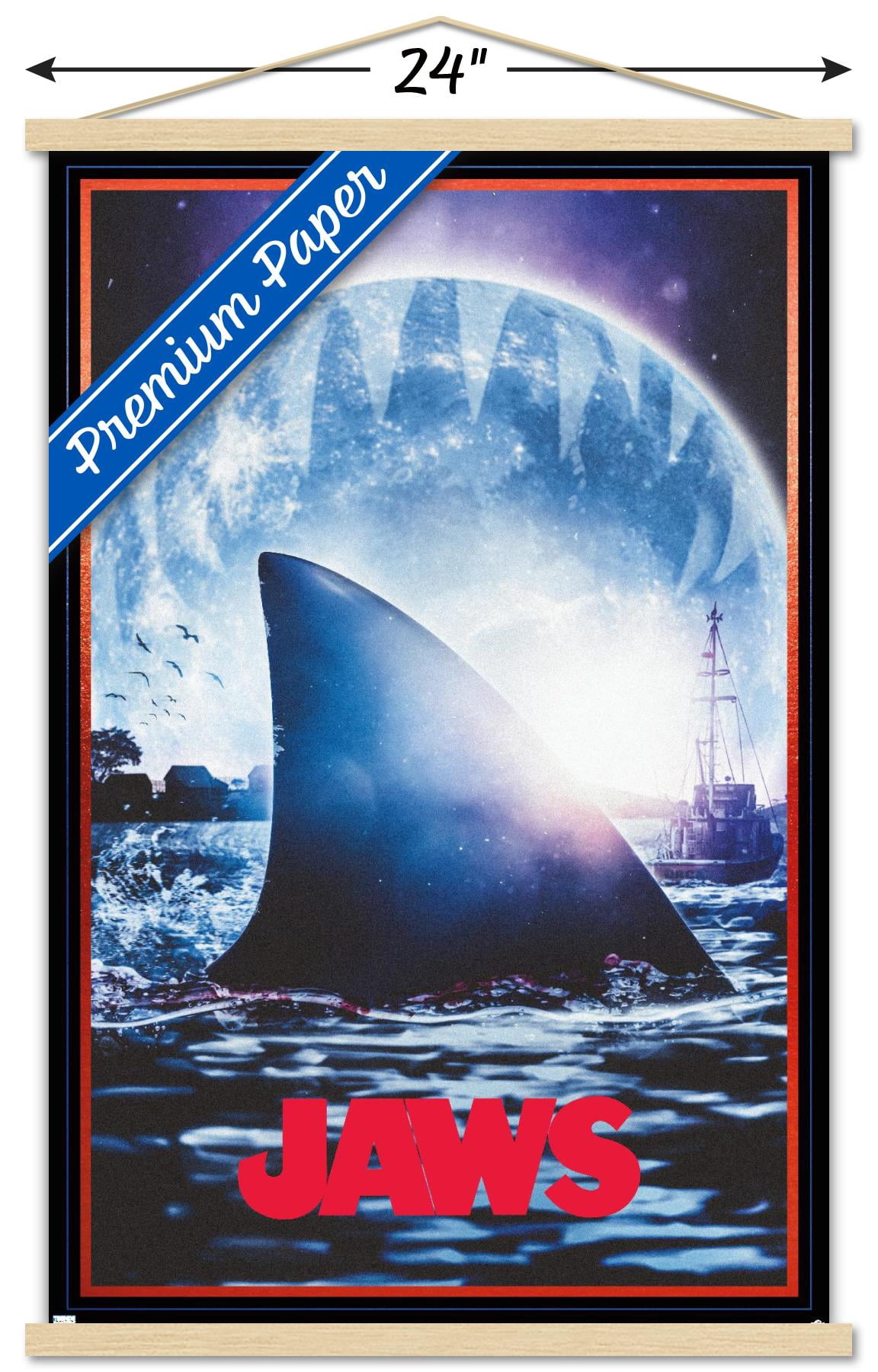 Jaws - Moon One Sheet Wall Poster with Magnetic Frame, 22.375" x 34"