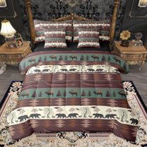 Homewish Southwestern Farmhouse Cabin 7-Piece Twin Bedding Sets,Wild Beer Bear Bedding Comforter Set,Brown Beige Green Sheet Sets For Adult,Ultra Soft Home Decor Reversible