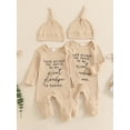 thumbnail image 3 of Cjfdfy Baby Boy Girl Newborn Hospital Going Home Outfit Hand Picked for Earth By My Great Grandma Grandpa Letters Romper Long Sleeve Ribbed Jumpsuit Hat Spring Fall Winter Clothes, 3 of 9
